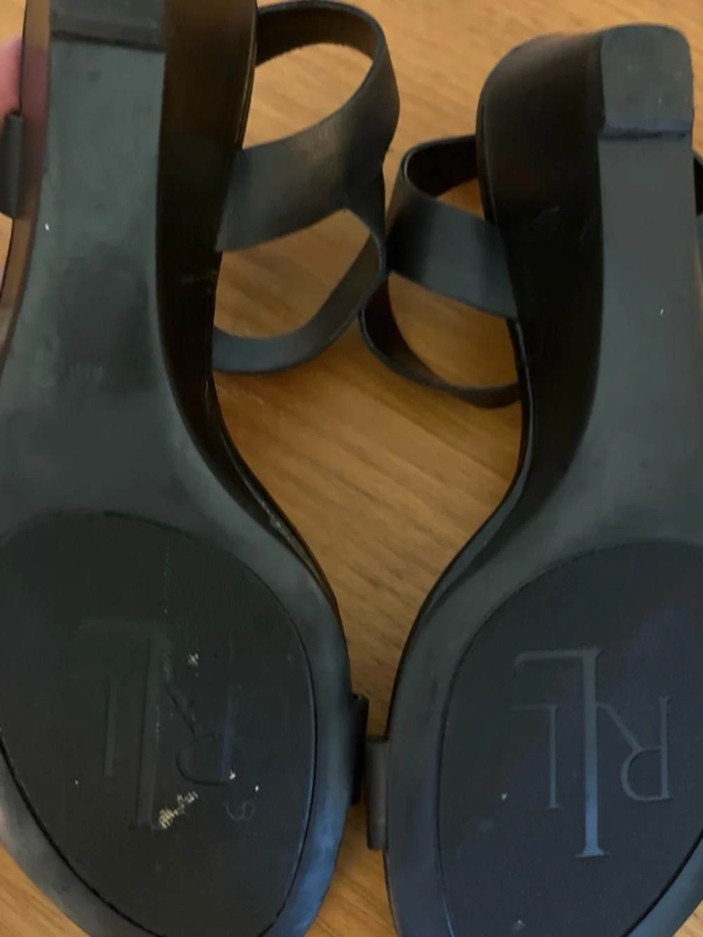 Lauren Ralph Lauren Blk Leather Ankle-Strap Sandals